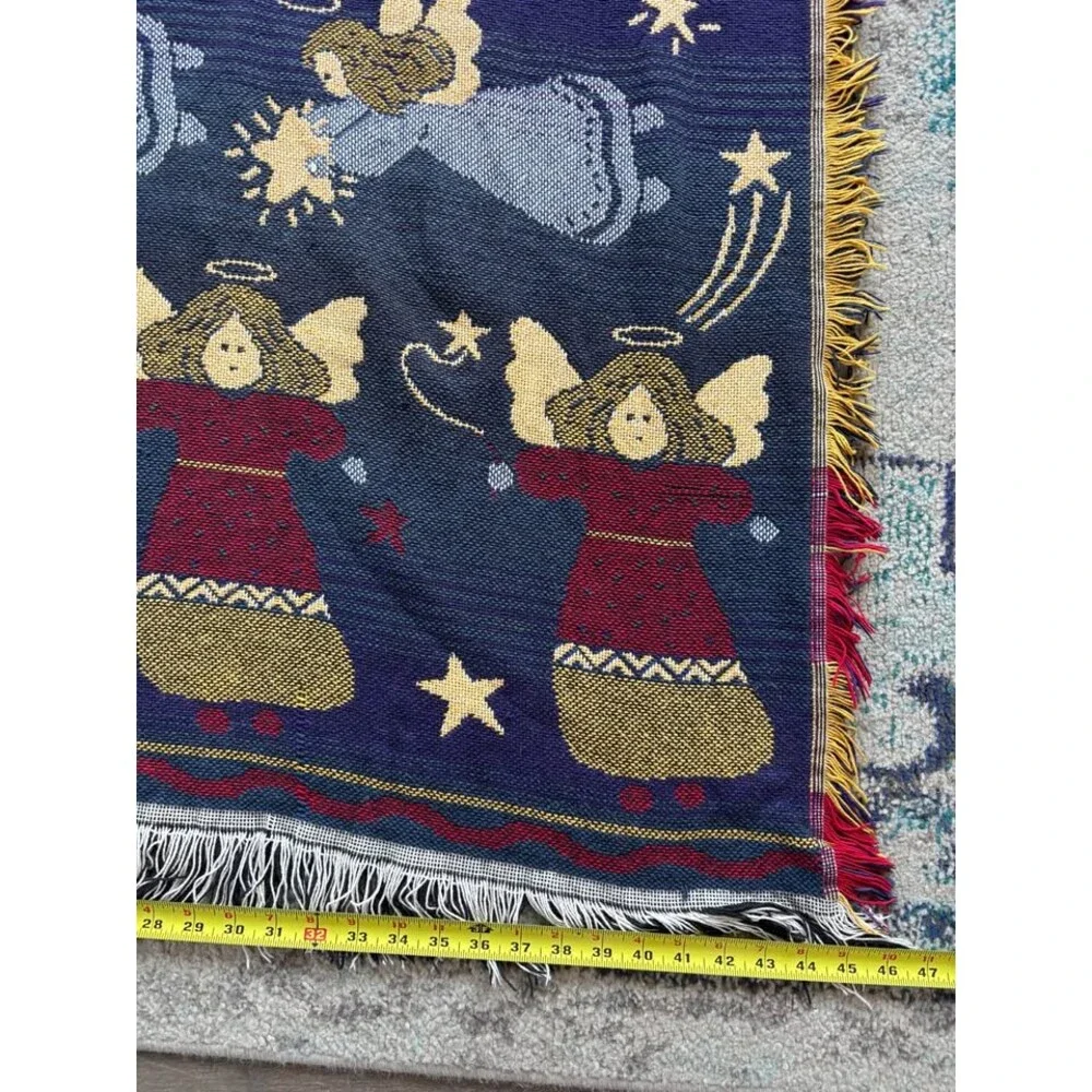 Vintage Crown Crafts Angel Tapestry Blanket - 90s Whimsigoth Cottagecore Fringe